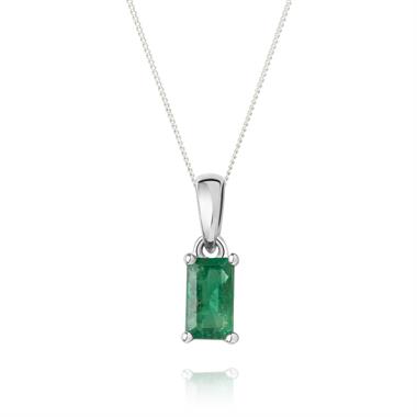 18ct White Gold Emerald Solitaire Pendant thumbnail