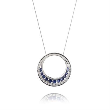 18ct White Gold Sapphire and Diamond Pendant thumbnail