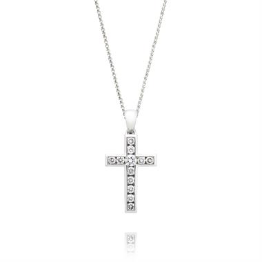 18ct White Gold Diamond Cross Pendant 0.25ct thumbnail