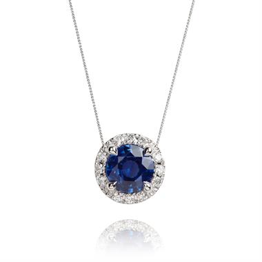 Camellia 18ct White Gold Sapphire and Diamond Halo Necklace thumbnail