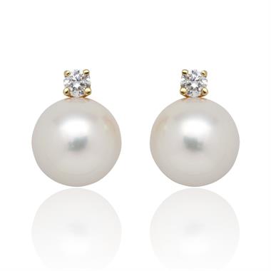 18ct Yellow Gold Akoya Pearl and Diamond Stud Earrings 6.5mm thumbnail