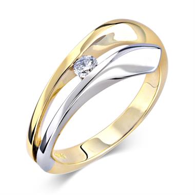 18ct Yellow and White Gold Wave Design Diamond Dress Ring 0.10ct thumbnail