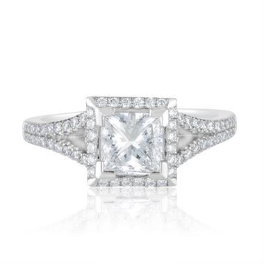 Platinum Split Shoulder Detail Princess Cut Diamond Halo Engagement Ring 1.65ct thumbnail