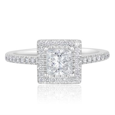 Platinum Princess Cut Diamond Halo Engagement Ring 1.10ct thumbnail