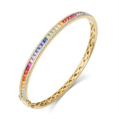 Samba 18ct Yellow Gold Rainbow Sapphire and Diamond Bangle thumbnail