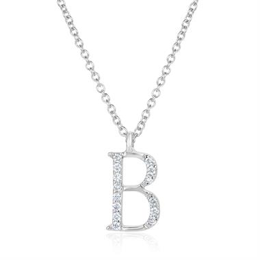 18ct White Gold Diamond Initial Necklace B thumbnail