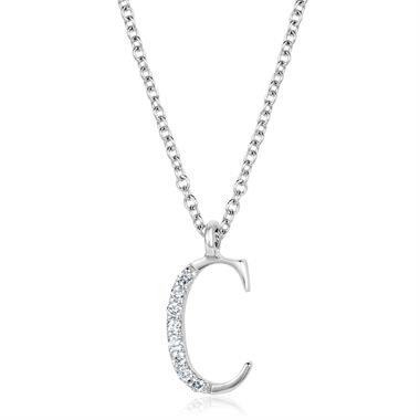 18ct White Gold Diamond Initial Necklace C thumbnail