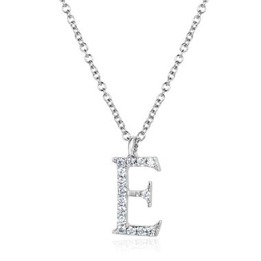 18ct White Gold Diamond Initial Necklace E thumbnail