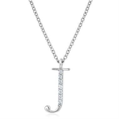 18ct White Gold Diamond Initial Necklace J thumbnail