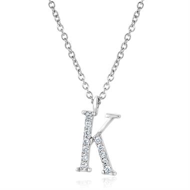18ct White Gold Diamond Initial Necklace K thumbnail