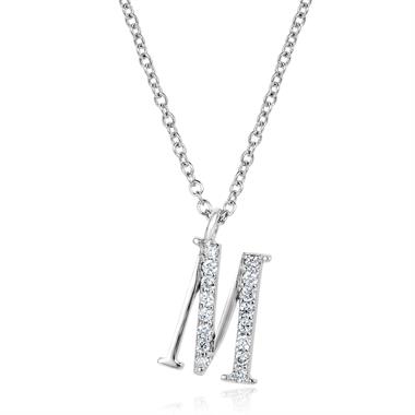 18ct White Gold Diamond Initial Necklace M thumbnail