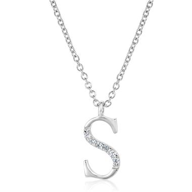 18ct White Gold Diamond Initial Necklace S thumbnail