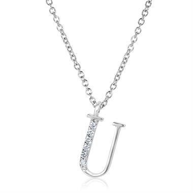 18ct White Gold Diamond Initial Necklace U thumbnail