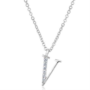 18ct White Gold Diamond Initial Necklace V thumbnail