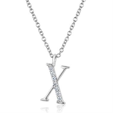 18ct White Gold Diamond Initial Necklace X thumbnail