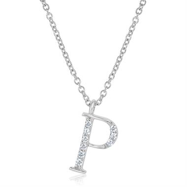 18ct White Gold Diamond Initial Necklace P thumbnail