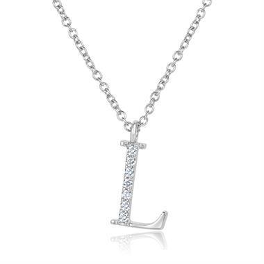 18ct White Gold Diamond Initial Necklace L thumbnail