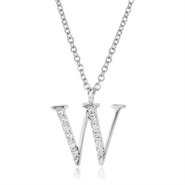 18ct White Gold Diamond Initial Necklace W thumbnail