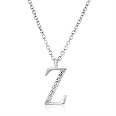 18ct White Gold Diamond Initial Necklace Z thumbnail