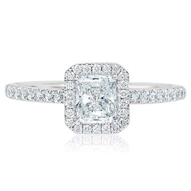Platinum Radiant Cut Diamond Halo Engagement Ring 1.00ct thumbnail