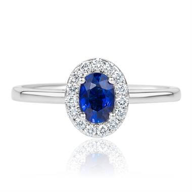 18ct White Gold Sapphire and Diamond Halo Engagement Ring thumbnail