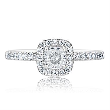 Platinum Cushion Cut Diamond Halo Engagement Ring 0.85ct thumbnail
