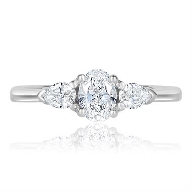 Platinum Oval and Pear Shape Diamond Three Stone Engagement Ring 0.76ct thumbnail