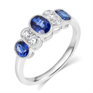 18ct White Gold Milgrain Detail Oval Sapphire and Diamond Ring thumbnail