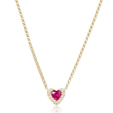 18ct Yellow Gold Heart Shape Ruby and Diamond Necklace thumbnail