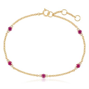 18ct Yellow Gold Ruby and Diamond Station Bracelet thumbnail