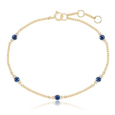 18ct Yellow Gold Sapphire and Diamond Station Bracelet thumbnail