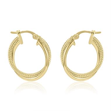 18ct Yellow Gold Crossover Hoop Earrings 18mm thumbnail