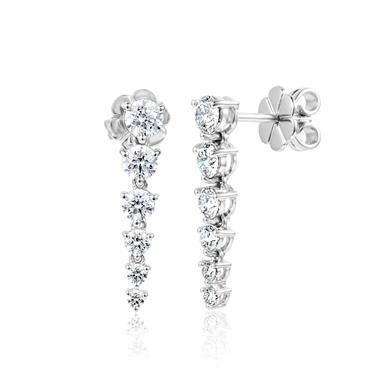 18ct White Gold Diamond Drop Earrings 23mm thumbnail