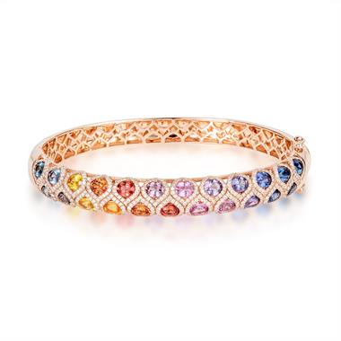 Samba 18ct Rose Gold Rainbow Sapphire and Diamond Bangle thumbnail