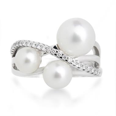 18ct White Gold Freshwater Pearl and Diamond Dress Ring thumbnail