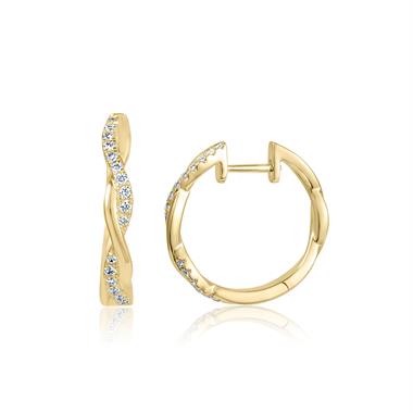 18ct Yellow Gold Plait Design Diamond Hoop Earrings thumbnail