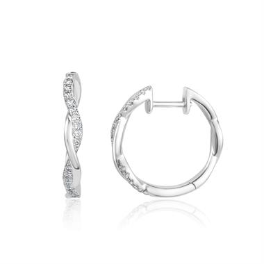 18ct White Gold Plait Design Diamond Hoop Earrings thumbnail