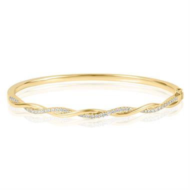 18ct Yellow Gold Plaited Design Diamond Bangle 0.41ct thumbnail