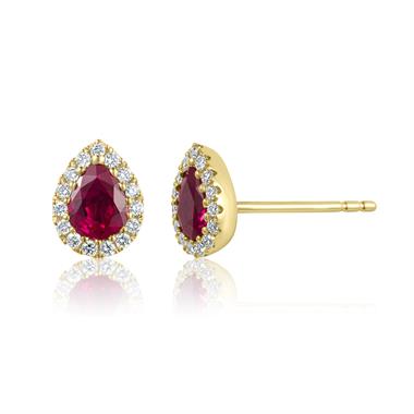 Camellia 18ct Yellow Gold Ruby and Diamond Teardrop Halo Earrings
 thumbnail