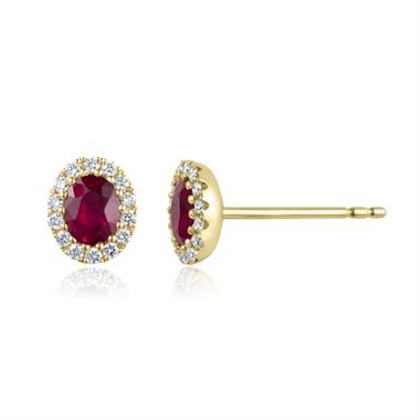 Camellia 18ct Yellow Gold Ruby and Diamond Oval Halo Earrings
 thumbnail
