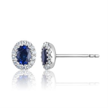Camellia 18ct White Gold Sapphire and Diamond Oval Halo Earrings
 thumbnail