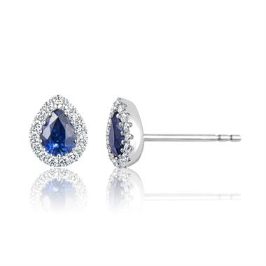 Camellia 18ct White Gold Sapphire and Diamond Teardrop Halo Earrings
 thumbnail