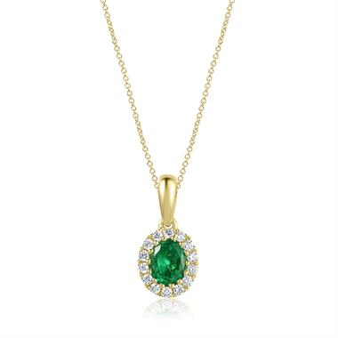 Camellia 18ct Yellow Gold Emerald and Diamond Oval Halo Pendant
 thumbnail