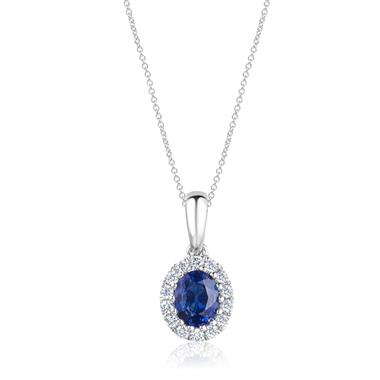 Camellia 18ct White Gold Sapphire and Diamond Oval Halo Pendant
 thumbnail
