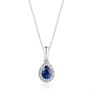 Camellia 18ct White Gold Sapphire and Diamond Teardrop Halo Pendant
 thumbnail