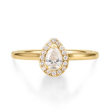 18ct Yellow Gold Pear Shape Halo Diamond Engagement Ring 0.40ct thumbnail