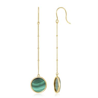 Nova 18ct Yellow Gold Round Malachite Drop Earrings thumbnail
