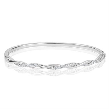 18ct White Gold Diamond Plaited Bangle thumbnail