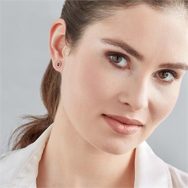 Camellia 18ct Yellow Gold Ruby and Diamond Oval Halo Earrings
 thumbnail