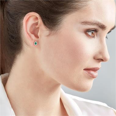 Camellia 18ct Yellow Gold Emerald and Diamond Oval Halo Earrings
 thumbnail